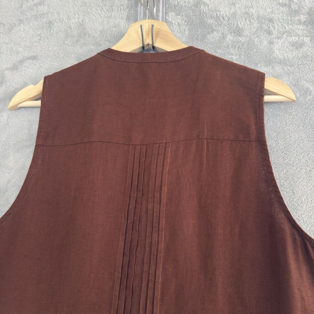 Quince European Linen Swing Dress Womens L Brown Sleeveless Pintuck - Picture 5 of 10
